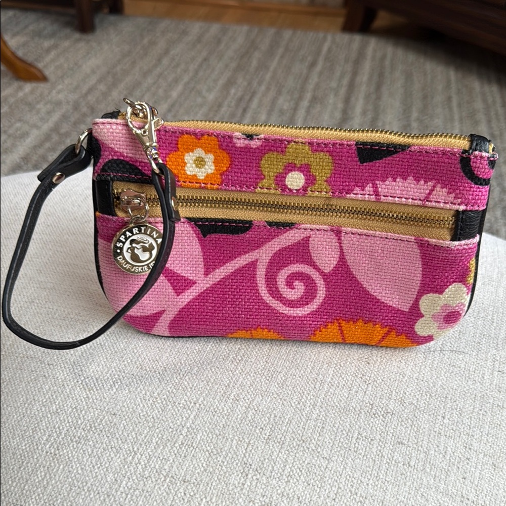 Spartina 449 Pink and Orange Floral Wristlet Clutch